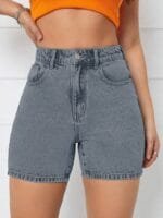 AAHWAN Women Slim Fit High-Rise Cotton Denim Shorts