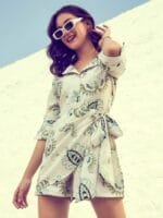 Athena Green & White Linen Printed Jumpsuit