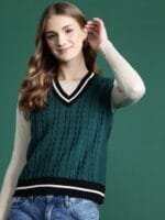 DressBerry Cable-Knit Contrast Tipped Vest