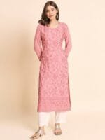 HERE&NOW Floral Embroidered Thread Work Straight Kurta