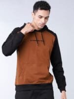 HIGHLANDER Men Brown & Black Solid Hooded Sweatshirt
