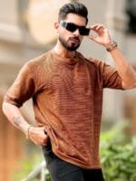 Maniac Men Self Design Round Neck Oversized T-shirt