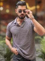 Maniac Men Solid V-Neck Cotton Slim Fit T-shirt