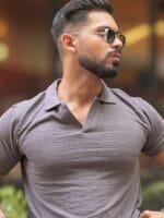 Maniac Men Solid V-Neck Cotton Slim Fit T-shirt