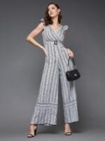 Miss Chase Striped V-Neck Basic Jumpsuit