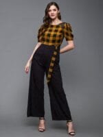 OnlyTrend Black & Mustard Puff Sleeves Checked Basic Jumpsuit