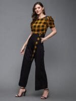 OnlyTrend Black & Mustard Puff Sleeves Checked Basic Jumpsuit