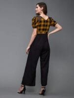 OnlyTrend Black & Mustard Puff Sleeves Checked Basic Jumpsuit