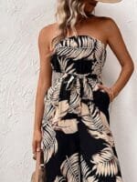 OnlyTrend Black Off-Shoulder Printed Tie-Up Neck Basic Jumpsuit