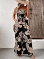OnlyTrend Black Off-Shoulder Printed Tie-Up Neck Basic Jumpsuit
