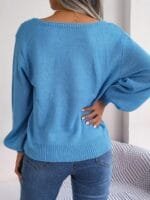 OnlyTrend Blue Cable Knit Self Design Scoop Neck Ribbed Acrylic Pullover