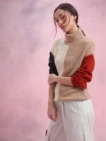 OnlyTrend Colourblocked Turtle Neck Colourblocked Pullover