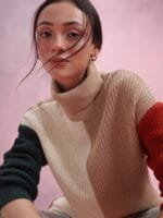OnlyTrend Colourblocked Turtle Neck Colourblocked Pullover