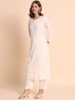 OnlyTrend Floral Embroidered Round Neck Chikankari Regular Kurta