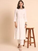 OnlyTrend Floral Embroidered Round Neck Chikankari Regular Kurta