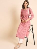 OnlyTrend Floral Embroidered Thread Work Straight Kurta