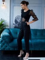 Onlytrend Front Cutout Organza Sleeve Basic Jumpsuit