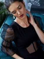 Onlytrend Front Cutout Organza Sleeve Basic Jumpsuit