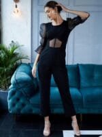 Onlytrend Front Cutout Organza Sleeve Basic Jumpsuit
