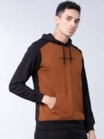 OnlyTrend Men Brown & Black Solid Hooded Sweatshirt