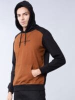 OnlyTrend Men Brown & Black Solid Hooded Sweatshirt