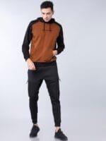 OnlyTrend Men Brown & Black Solid Hooded Sweatshirt