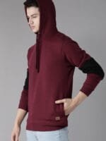 OnlyTrend Men Burgundy Solid Hooded Sweatshirt