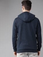 OnlyTrend Men Navy Blue & Charcoal Grey Printed Hooded Sweatshirt