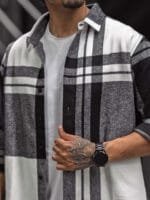 OnlyTrend Men Spread Collar Tartan Checked Cotton Casual Shirt