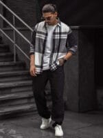 OnlyTrend Men Spread Collar Tartan Checked Cotton Casual Shirt