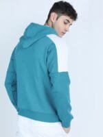 OnlyTrend Men Teal Colourblocked Hooded Sweatshirt