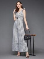 OnlyTrend Striped V-Neck Basic Jumpsuit