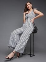 OnlyTrend Striped V-Neck Basic Jumpsuit