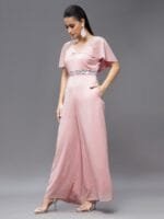 OnlyTrend V-Neck Flared Sleeve Basic Jumpsuit with Embroidered