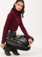 OnlyTrend Women Maroon Solid Sweater