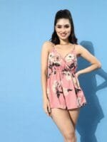 OnlyTrend Women Pretty Pink Printed Romantic Florals Playsuit