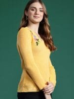 OnlyTrend Women Ribbed Longline Pullover with Embroidered Detail