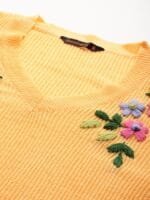 OnlyTrend Women Ribbed Longline Pullover with Embroidered Detail