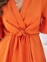 OnlyTrend x Revolte Orange V-Neck Flared Sleeves Tie-Ups Detail Wrap Longline Top
