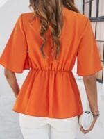 OnlyTrend x Revolte Orange V-Neck Flared Sleeves Tie-Ups Detail Wrap Longline Top