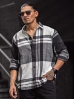 Powerlook Men Spread Collar Tartan Checked Cotton Casual Shirt