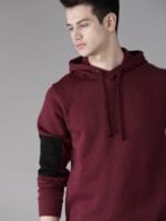 Roadster Men Burgundy Solid Hooded Sweatshirt
