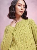 OnlyTrend Acrylic Cable Knit Pullover with Embellished Detail