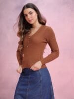 OnlyTrend V-Neck Ribbed Acrylic Pullover