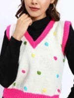 OnlyTrend Women Woollen Sweater Vest with Embroidered Detail