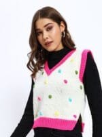 OnlyTrend Women Woollen Sweater Vest with Embroidered Detail