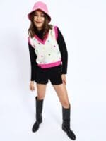 OnlyTrend Women Woollen Sweater Vest with Embroidered Detail