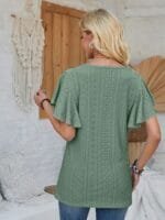 OnlyTrend x Revolte Green Self Design V-Neck Flutter Sleeve Top