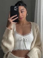 StyleCast x Revolte Cuffed Sleeves Lace-Up crop Top