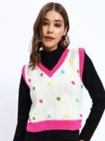 Sugercandy Women Woollen Sweater Vest with Embroidered Detail